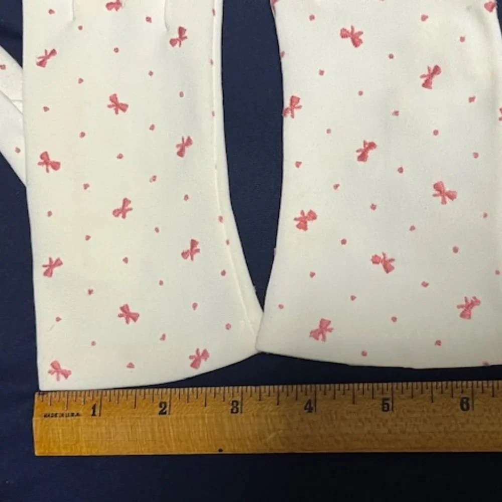 VTG Dressy White w/Pink Embroidered Ribbons Wristlet Gloves Petite Size 6